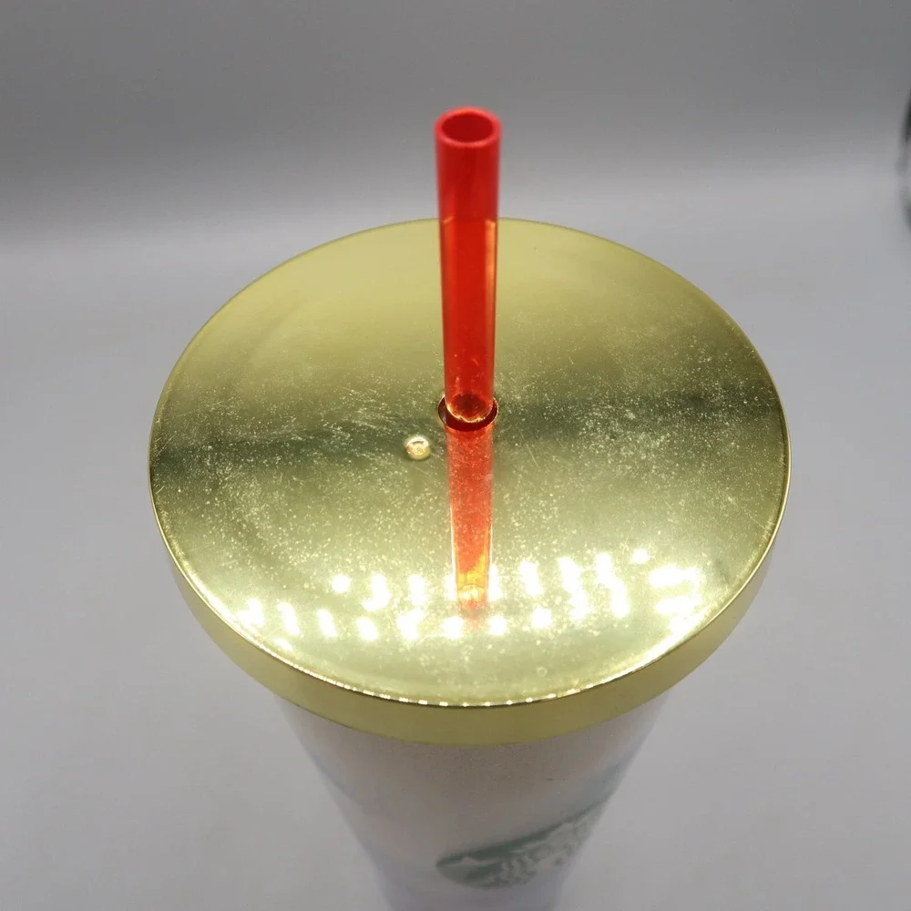 Starbucks Gold Glitter 24oz Tumbler with Screw on Lid  Red Straw Retired